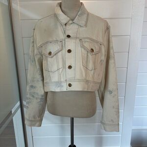 Re/Done Cream Cropped Denim Jacket